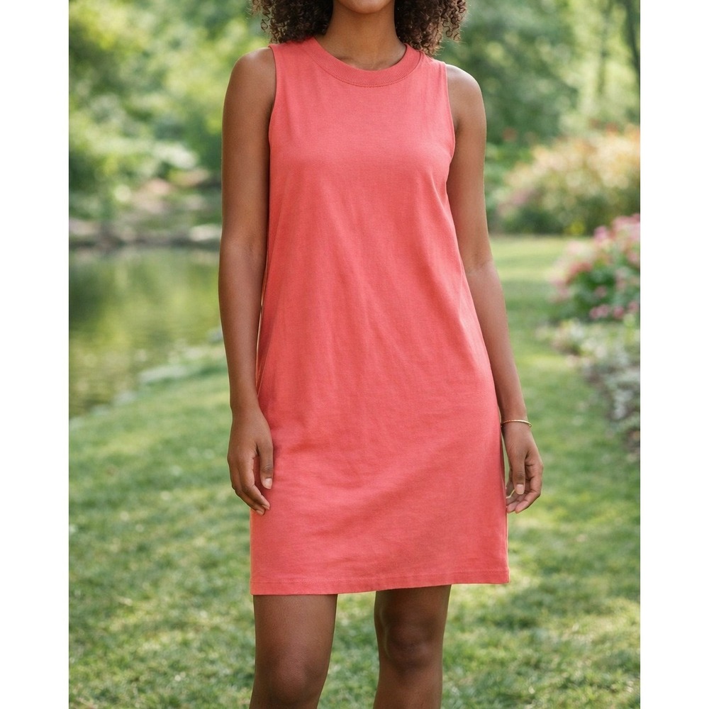 A New Day Womens Sleeveless Knit T-Shirt Dress Coral Pink Medium Shift Mini